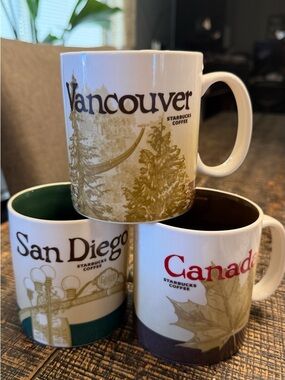 Starbucks Vancouver Ceramic Mug - White, Gold, brown Vancouver-San Diego-Canada